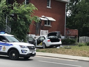 OTTAWA - July 13, 2020 - Firefighters had to extricate one person after a car collided with a house on Carling Avenue near Woodroffe.