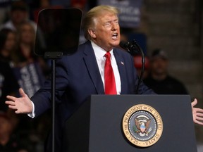 U.S. President Donald Trump speaks at his first re-election campaign rally in several months in the midst of the coronavirus outbreak, at the BOK Center in Tulsa, Okla., June 20, 2020.