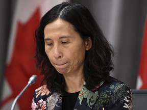 Chief Public Health Officer of Canada Dr. Theresa Tam listens to questions at a press conference on COVID-19, at West Block on Parliament Hill in Ottawa, on Wednesday, March 18, 2020.