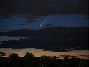 Ottawa amateur astrophotographer Andrew Symes captured these pictures of Comet NEOWISE through a break in the clouds near Carp on Monday night.