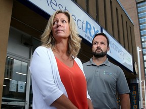 Donna Sarrazin and Mark Barnes, who operate the safe supply program, which provides people with substance-use disorder with a safe supply of drugs so they can get out of that daily grind and hopefully get the rest of their lives better organized. The new pharmacy/clinic, RespectRx, just opened this week.