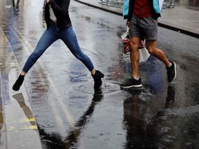 Puddle jumping.