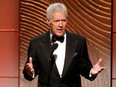 Jeopardy host Alex Trebek speaks on stage during the 40th annual Daytime Emmy Awards in Beverly Hills, Calif., June 16, 2013.