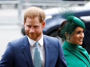 FILE PHOTO: Britain's Prince Harry and Meghan, Duchess of Sussex, arrive for the annual Commonwealth Service at Westminster Abbey in London, Britain March 9, 2020. REUTERS/Henry Nicholls/File Photo ORG XMIT: FW1