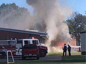 Firefighters at the scene in Smiths Falls on Friday, July 31, 2020.