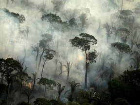 Smoke billows from a fire in an area of the Amazon rainforest near Porto Velho, Brazil, September 10, 2019.
