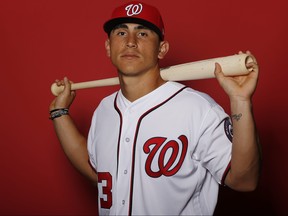 Tres Barrera of the Washington Nationals poses for a portrait on Photo Day at FITTEAM Ballpark of The Palm Beaches during on February 22, 2019 in West Palm Beach, Florida.