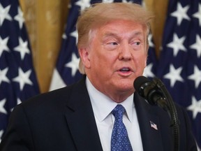 U.S. President Donald Trump speaks about a plan to send U.S. federal law enforcement agents to several cities to assist local police in combating what the Justice Department has described as a "surge" of violent crime, in the East Room at the White House in Washington, U.S., July 22, 2020. REUTERS/Leah Millis ORG XMIT: WAS405