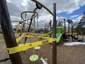 Hutton Ave playground closed in Ottawa Wednesday April 1, 2020.