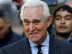 Roger Stone, former campaign adviser to U.S. President Donald Trump, arrives for his criminal trial on charges of lying to Congress, obstructing justice and witness tampering at U.S. District Court in Washington, U.S., November 6, 2019.