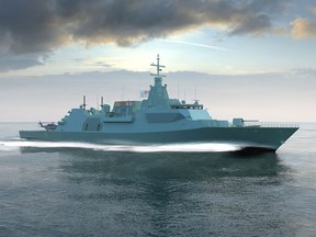 An artist's rendering of the Type 26 Global Combat Ship, Lockheed Martin's proposed design for Canada's fleet of new warships.