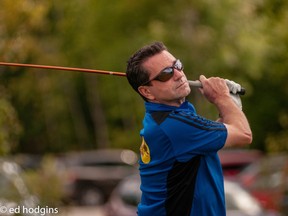 Absolute Comedy owner Jason Laurans competes in the Sun Scramble on Tuesday.