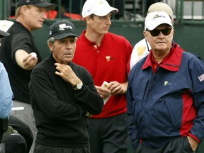 International Team captain Gary Player (left) United States captain Jack Nicklaus look on during the 2007 Presidents Cup at Royal Montreal Golf Club