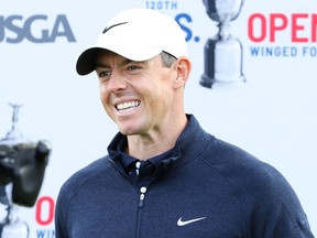 Rory McIlroy speaks to the media after his Tuesday practice round for the U.S. Open golf championship at Mamaroneck, N.Y.