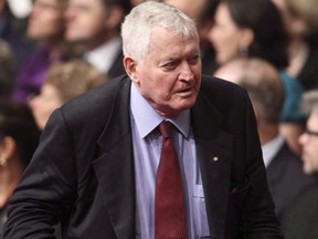 Former prime minister John Turner arrives for the installation ceremony of the 28th Governor General in the Senate on Parliament Hill in Ottawa, Oct. 1, 2010.