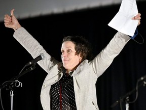 Frances McDormand speaks onstage at the Drive-In Premiere of "Nomadland" hosted by Fox Searchlight and The Telluride Film Festival at Rose Bowl on September 11, 2020 in Pasadena, California.