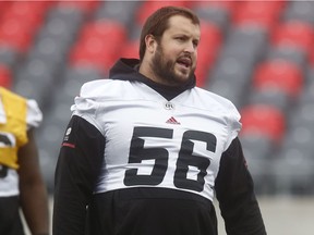 Ottawa Redblacks Alex Mateas (right) during practice at TD Place in Ottawa on Oct 30, 2018.