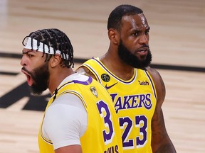 Los Angeles Lakers' Anthony Davis (left) and LeBron James are both Finals MVP candidates.