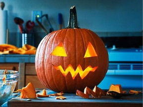 A creepy Halloween jack-o'-lantern