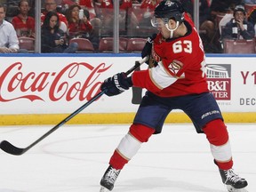 File photo/  Evgenii Dadonov #63 of the Florida Panthers at the BB&T Center on November 8, 2018 in Sunrise, Florida.