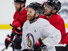 FILE: Ottawa Senators right wing Connor Brown smiles at the end of team practice at the Canadian Tire Centre on Monday. March 2, 2020.