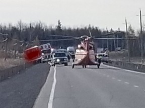 Ornge helicopter at crash on Hwy 15 this morning.