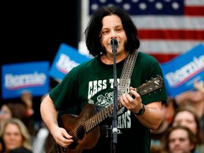Jack White performs before 2020 Democratic presidential hopeful U.S. Senator Bernie Sanders (D-VT) speaks during a campaign rally at Cass Technical High School in Detroit, Michigan, on Oct. 27, 2019.