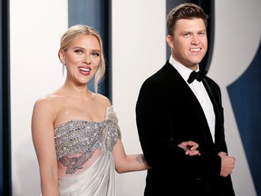 Scarlett Johansson and Colin Jost attend the Vanity Fair Oscar party in Beverly Hills during the 92nd Academy Awards, in Los Angeles February 9, 2020