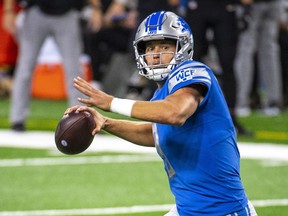 Matthew Stafford of the Detroit Lions throws the ball during the second quarter against the New Orleans Saints at Ford Field on Oct. 4, 2020, in Detroit.