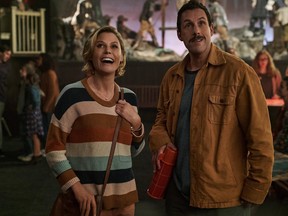 Julie Bowen and Adam Sandler in a scene from Hubie Halloween.