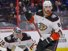 Defenceman Erik Gudbranson is seen during his time with the Anaheim Ducks.
