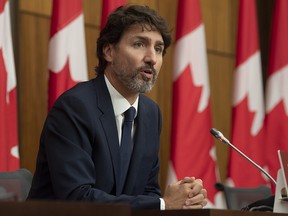 Prime Minister Justin Trudeau responds to a reporter’s question during a news conference Monday, October 5, 2020 in Ottawa.