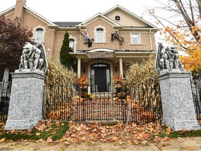 The front entrance to the Thornhill Woods Halloween haunted house during the COVID-19 pandemic in Thornhill, Ont., on Monday, October 19, 2020.