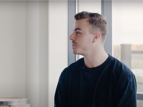 A screengrab of former Ottawa Senator Jean-Gabriel Pageau in a video for the launch of the Ottawa-Gatineau Youth Foundation.