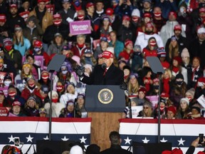 U.S. President Donald Trump speaks during a rally in Grand Rapids, Michigan, Nov. 3, 2020.