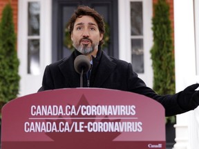 Prime Minister Justin Trudeau attends a news conference at Rideau Cottage as efforts continue to help slow the spread of the coronavirus disease on Nov. 20, 2020.