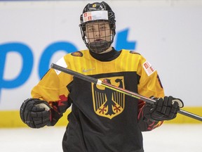 Germany's Tim Stuetzle skates during first period action against Canada at the World Junior Hockey Championships on Monday, December 30, 2019 in Ostrava, Czech Republic. Stuetzle heads the sport's next wave of high-end German talent that's been on display at the world junior hockey championship.