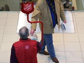 Salvation Army kettle is filled with little money at Bayshore Shopping Centre. File photo
