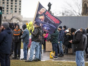 A NoMoreLockdowns protest on Parliament Hill on Saturday.