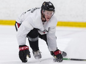 Jacob Bernard-Docker at the Ottawa Senators development camp at the Bell Sensplex in June 2019.