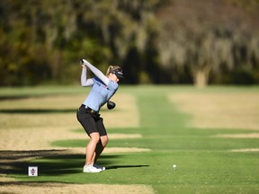 Brooke Henderson tees off on the third hole during a practice round for this week's U.S. Women's Open at Champions Golf Club (Cypress Creek Course) in Houston.