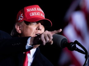 U.S. President Donald Trump speaks during a Make America Great Again rally at Richard B. Russell Airport in Rome, Ga., Nov. 1, 2020.