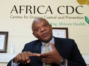 John Nkengasong, Africa's Director of the Centers for Disease Control (CDC), speaks during an interview with Reuters at the African Union (AU) Headquarters in Addis Ababa, Ethiopia March 11, 2020.