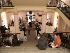 A Tuesday photo shows students during a sit-in at the University of Ottawa.
