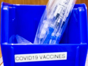 Prepared doses of the Pfizer-BioNTech COVID-19 vaccine sit ready to be administered at the Rocky Mountain Regional VA Medical Center on December 16, 2020 in Aurora, Colorado.
