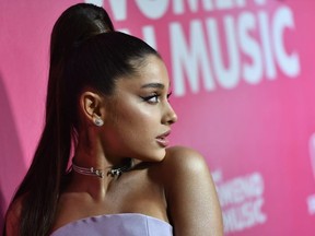 In this file photo taken on December 06, 2018, US singer Ariana Grande attends Billboard's 13th Annual Women In Music event at Pier 36 in New York City.