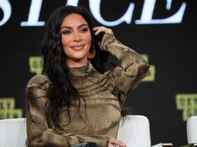 FILE: Kim Kardashian West of 'The Justice Project' speaks onstage during the 2020 Winter TCA Tour Day 12 at The Langham Huntington, Pasadena on Jan. 18, 2020 in Pasadena, Calif.