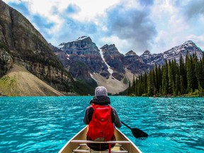 The incredible turquoise water of Moraine Lake, in Alberta’s Banff National Park, is a paddle to remember