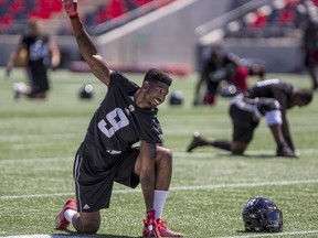 Defensive back Jonathan Rose during a Redblacks practice at TD Place stadium in July 2018.