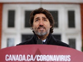 Prime Minister Justin Trudeau speaks during a news conference at Rideau Cottage, as efforts continue to help slow the spread of the coronavirus disease in Ottawa, Jan. 5, 2021.